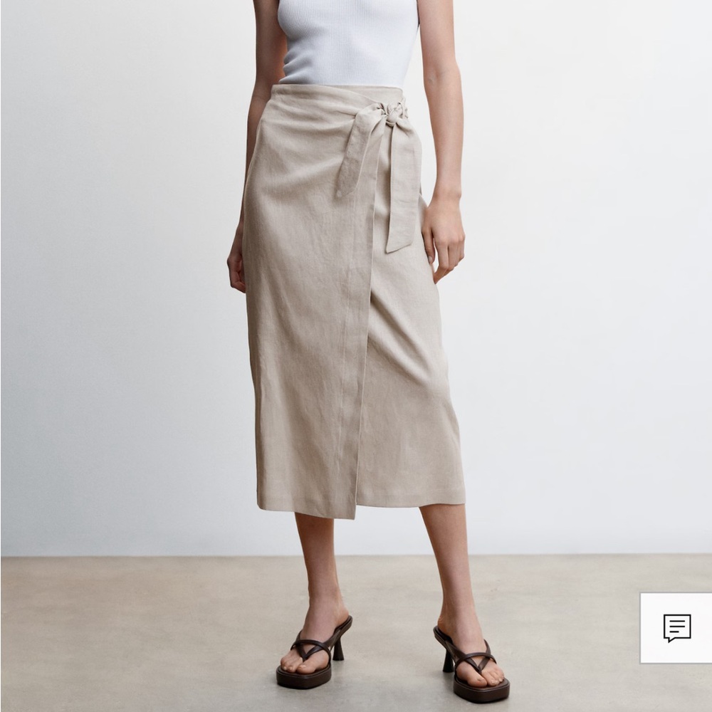 Mango linen blend wrap skirt in beige khaki size XS